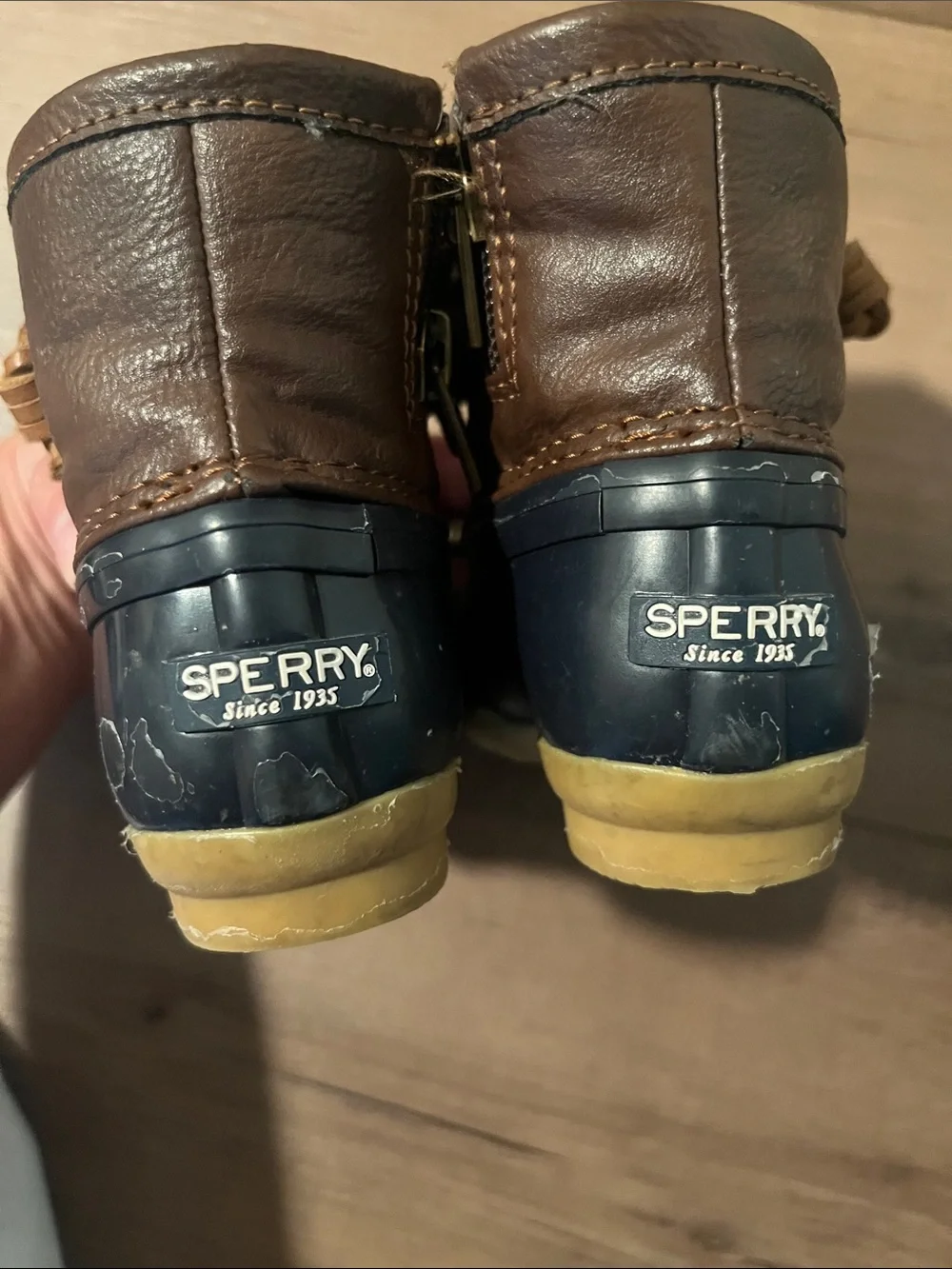 Kids Sperry Brown and Navy Winter Duck Boots - Classic Waterproof Design